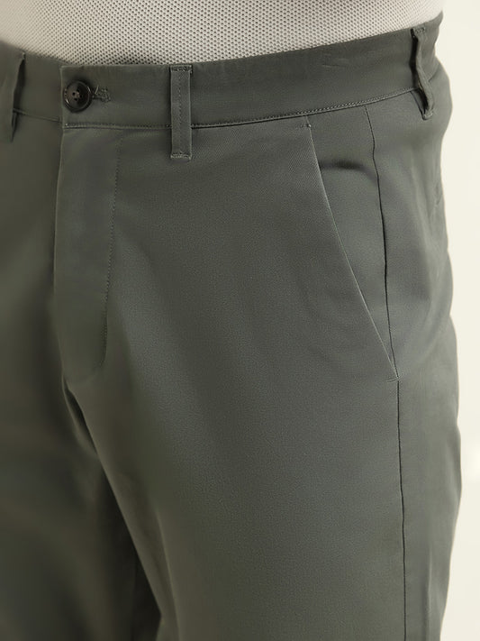 Ascot Green Plain Cotton Blend Relaxed Fit Chinos