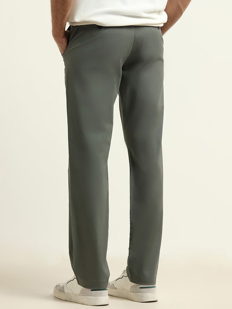 Ascot Green Plain Cotton Blend Relaxed Fit Chinos