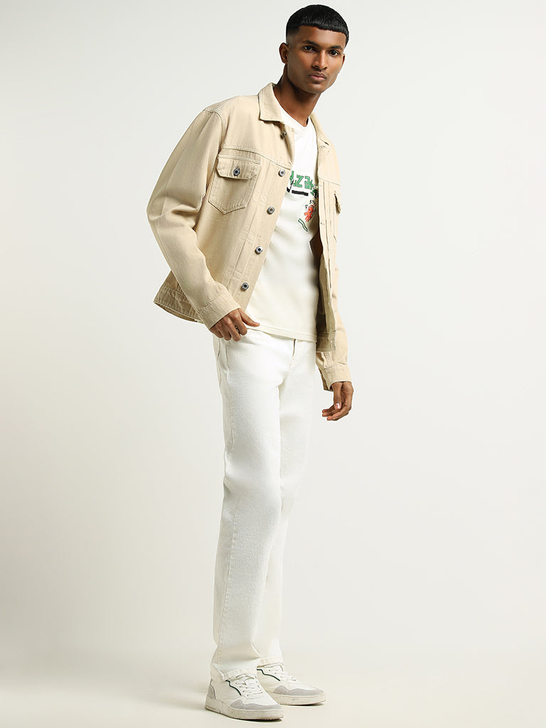 Nuon Beige Denim Relaxed Fit Jacket