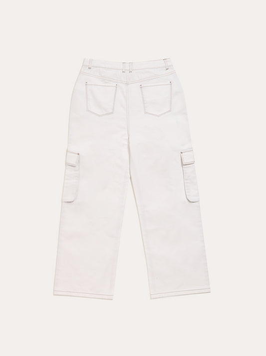 Y&F Kids White Cargo Jeans