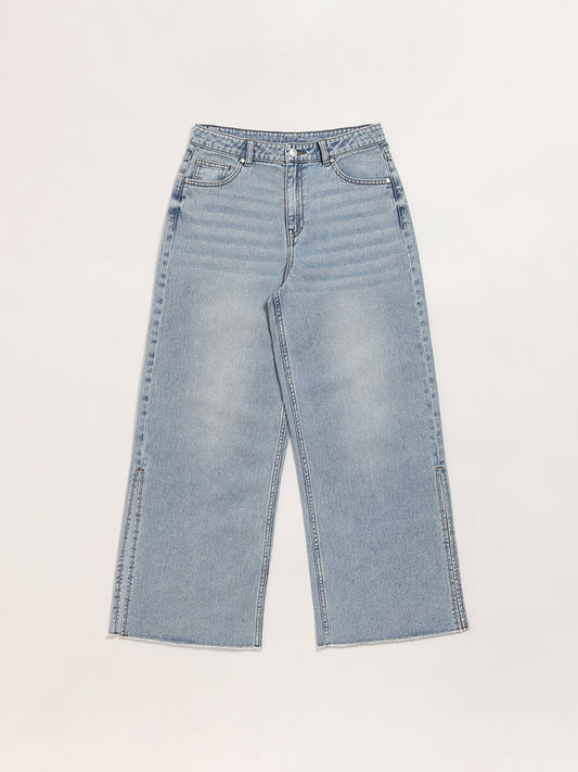 Y&F Kids Blue Relaxed Fit High Rise Jeans