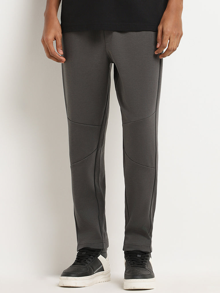 Studiofit Grey Solid Relaxed Fit Track Pants