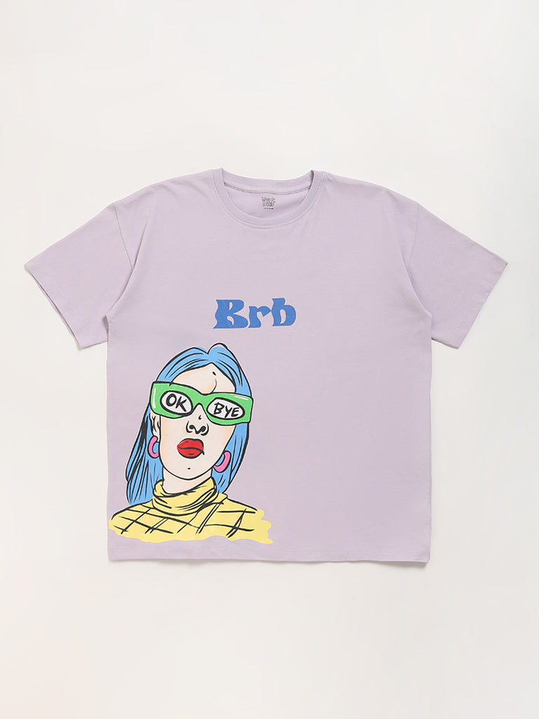 Y&F Kids Lavender Printed T-Shirt