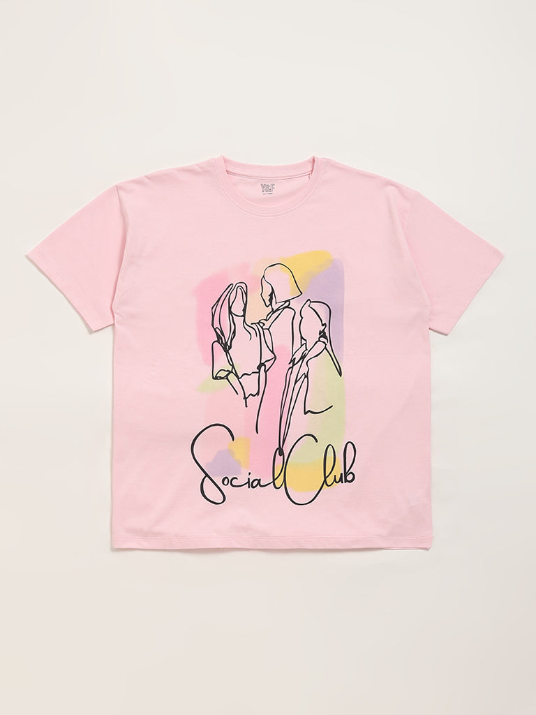 Y&F Kids Pink Printed T-Shirt
