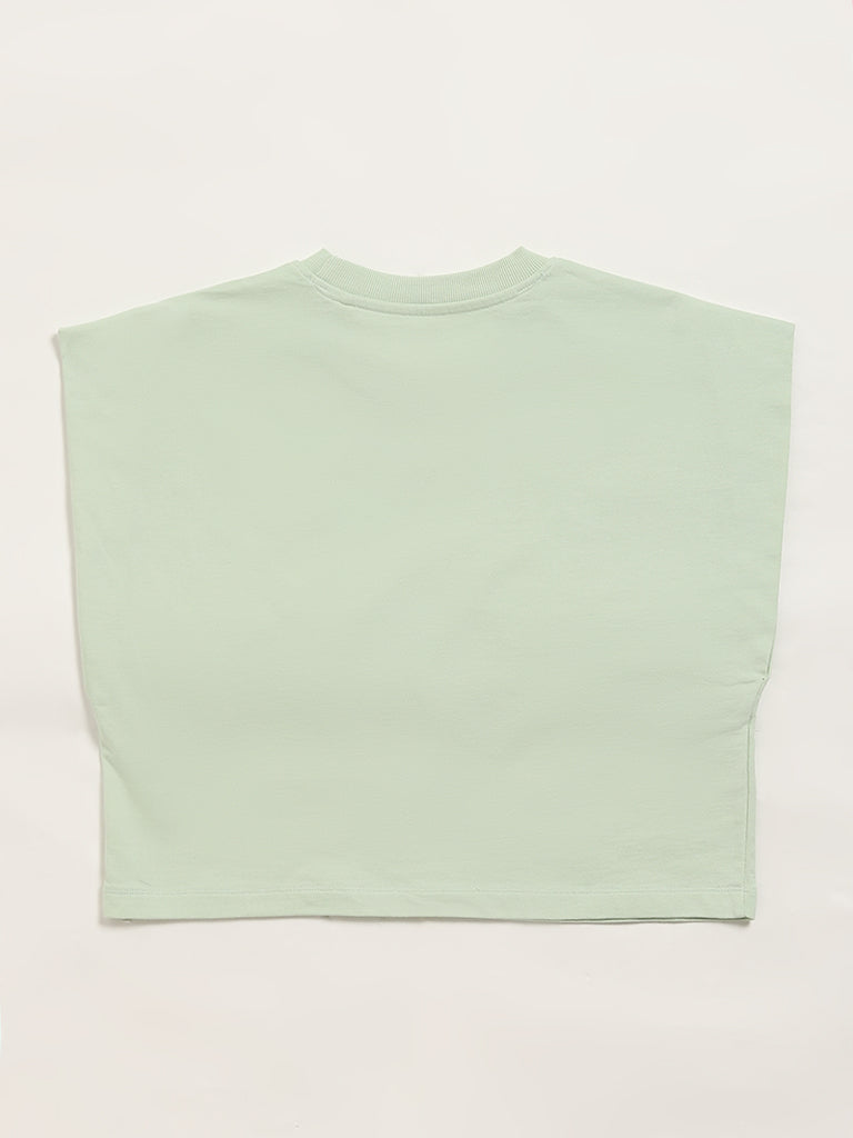 Y&F Kids Green Printed T-Shirt