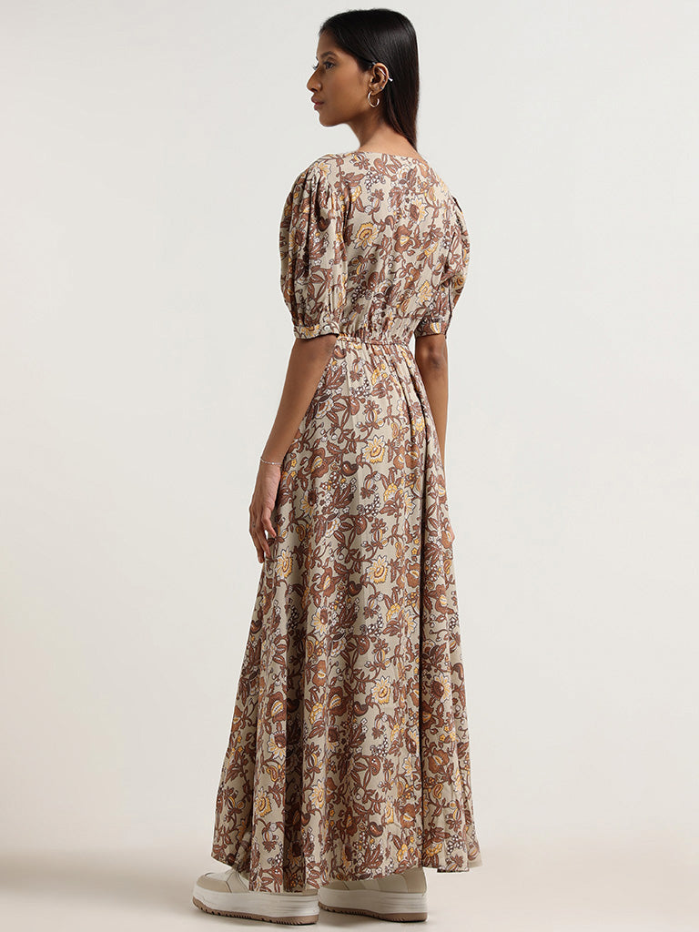 Bombay Paisley Brown Printed Asymmetric Dress