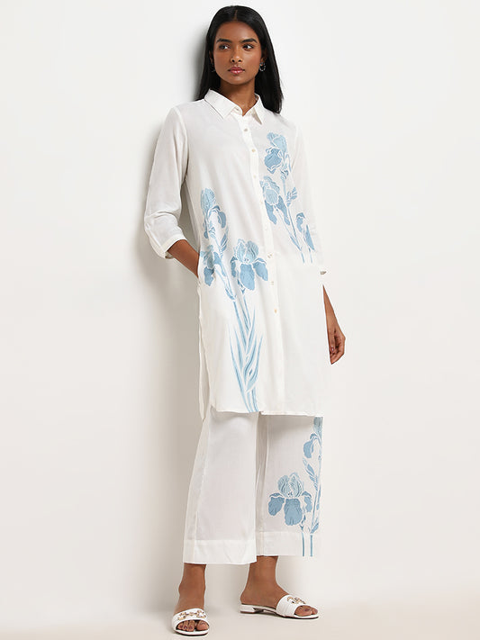 Utsa White Floral Printed High-Rise Ethnic Pants