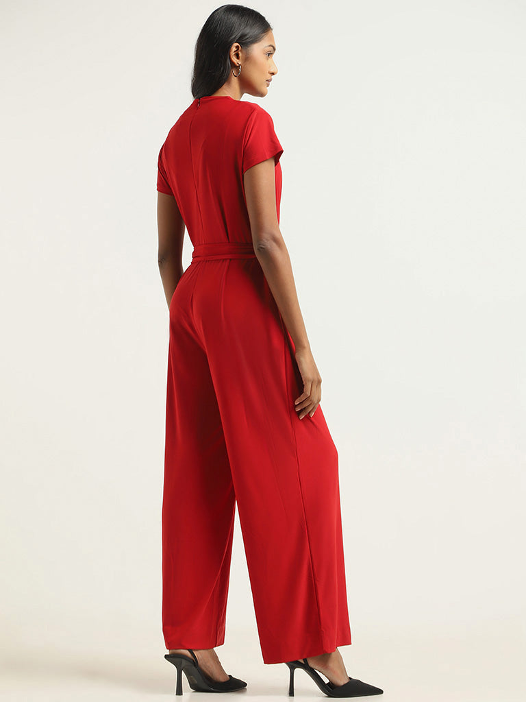 Wardrobe Red Cowl Neck Jumpsuit with Belt