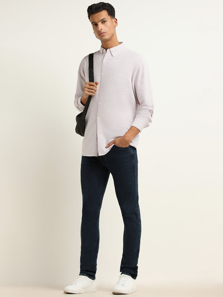 WES Casuals Light Mauve Striped Relaxed Fit Shirt