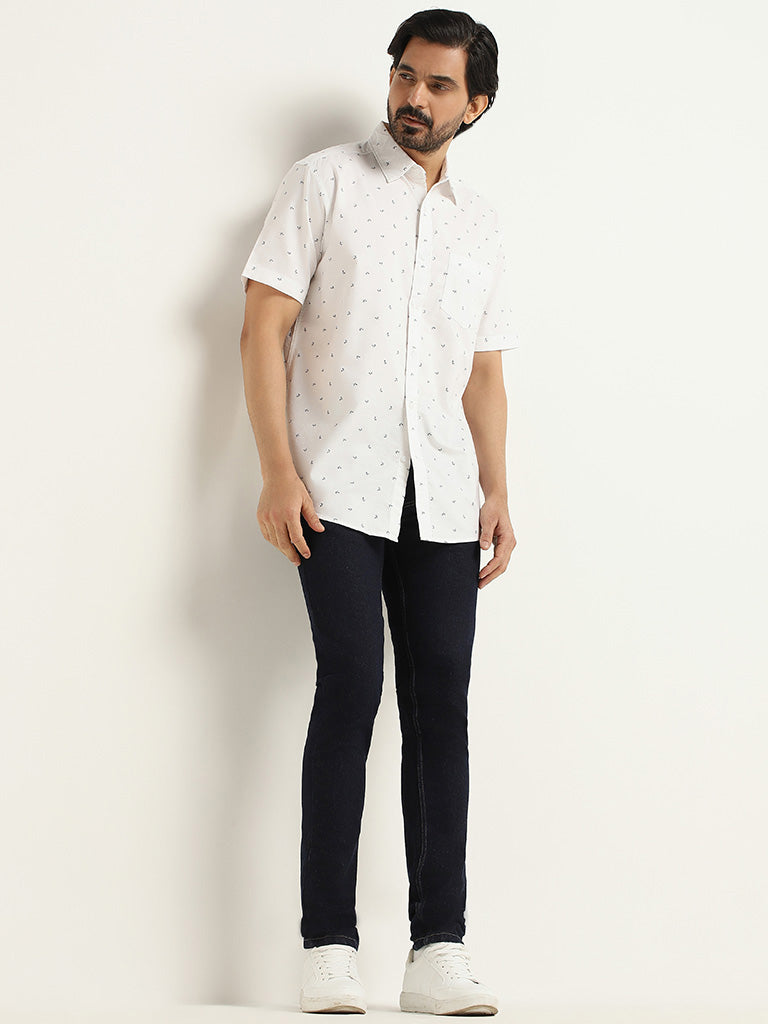 WES Casuals White Printed Relaxed Fit Shirt