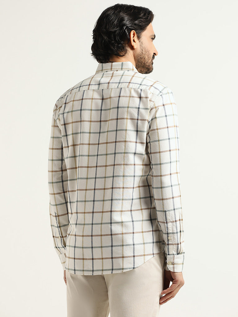 WES Casuals White Checked Slim Fit Shirt