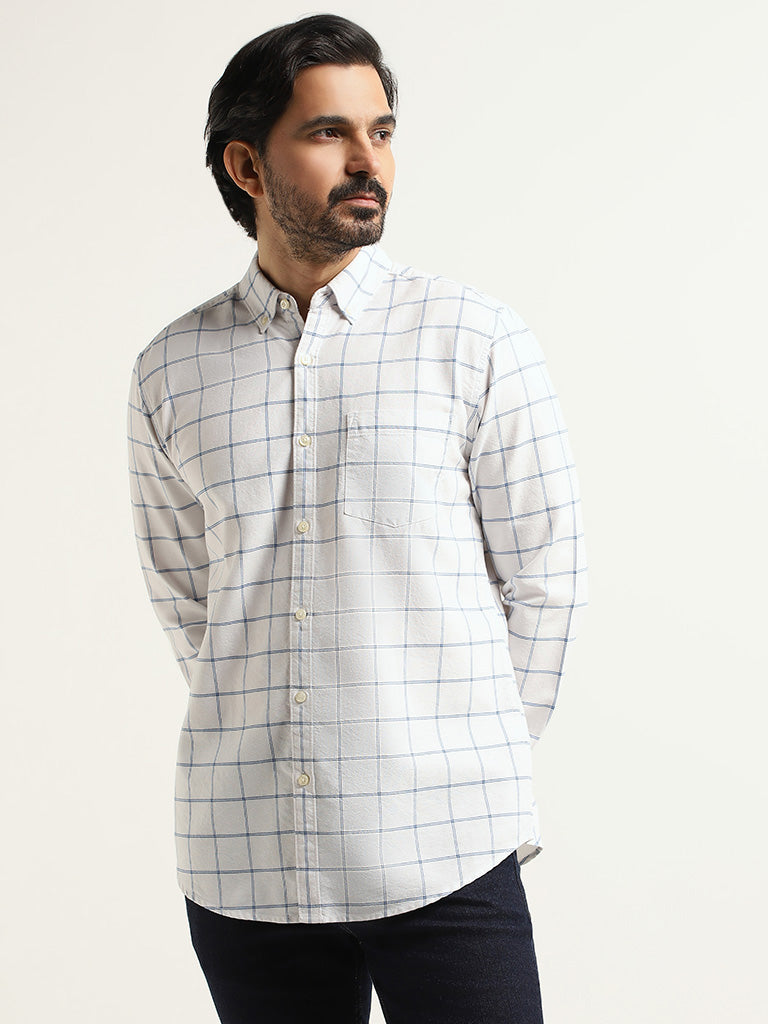 WES Casuals Checked Slim Fit Light Blue Shirt
