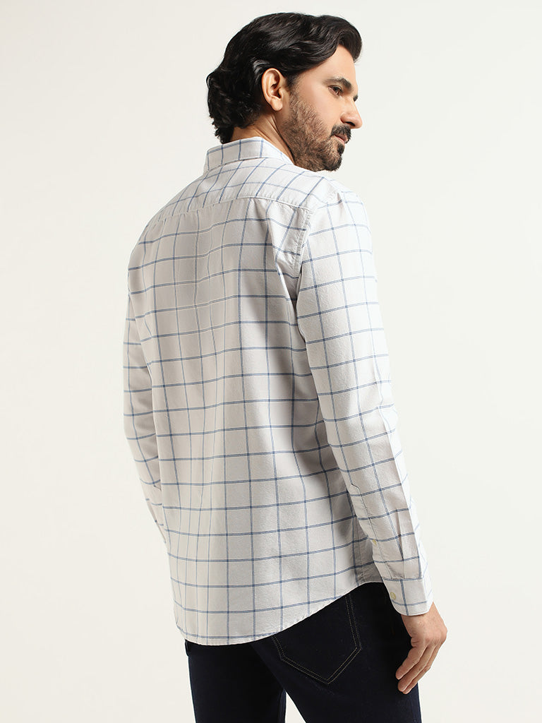 WES Casuals Checked Slim Fit Light Blue Shirt