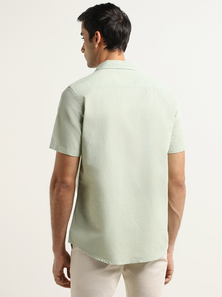 WES Casuals Green Printed Cotton Slim Fit Shirt