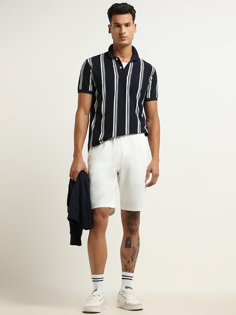 WES Casuals Navy Striped Slim Fit T-Shirt