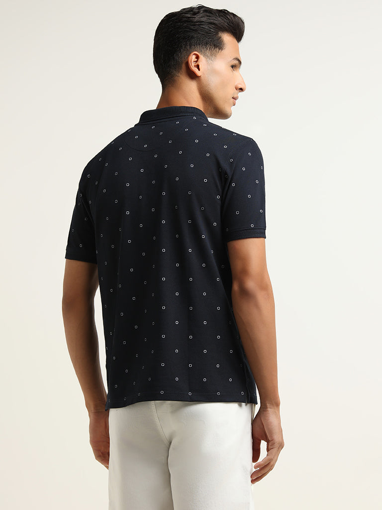 WES Casuals Navy Printed Slim Fit T-Shirt