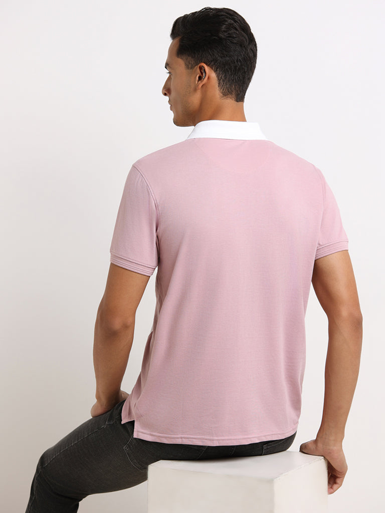 WES Casuals Pink Relaxed Fit Polo T-Shirt