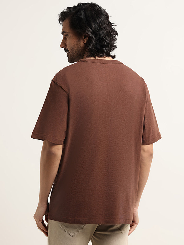 WES Casuals Brown Cotton Blend T-Shirt