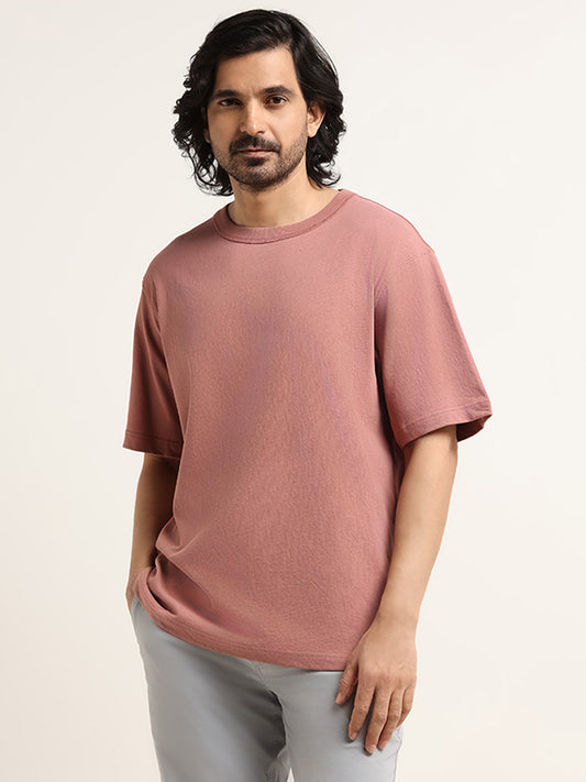 WES Casuals Dusky Pink Cotton Blend T-Shirt