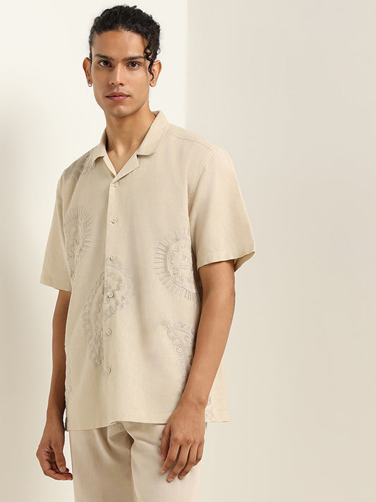 ETA Beige Embroidered Relaxed Fit Shirt