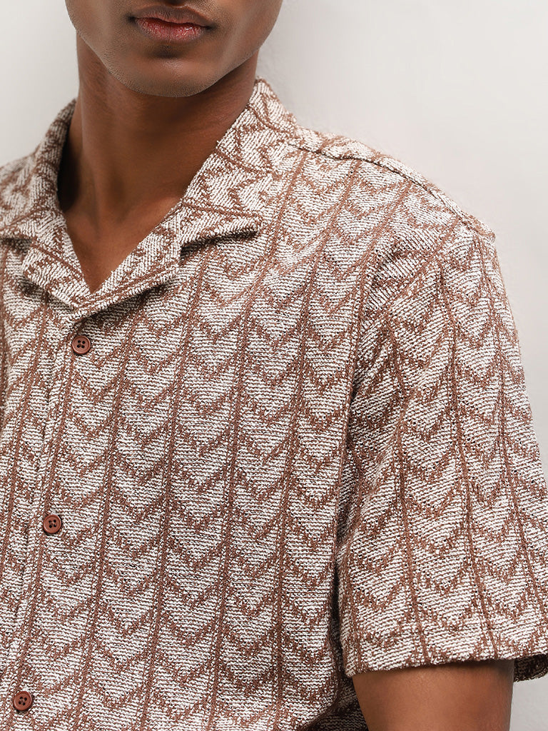 ETA Brown Geometric Pattern Cotton Relaxed Fit Shirt