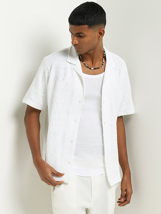 ETA White Crochet Relaxed Fit Shirt