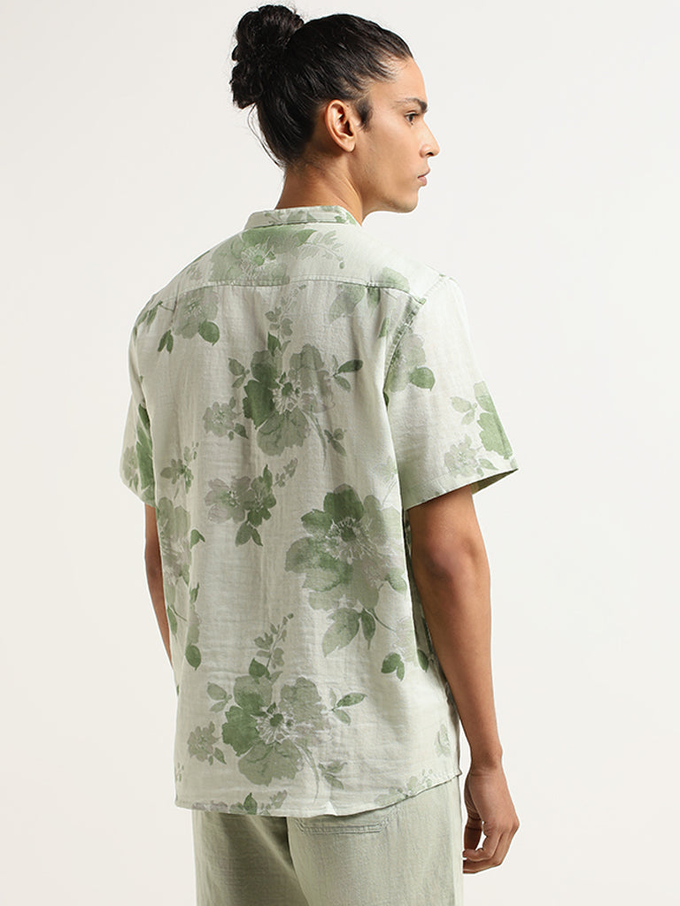 ETA Green Floral Cotton Relaxed Fit Shirt