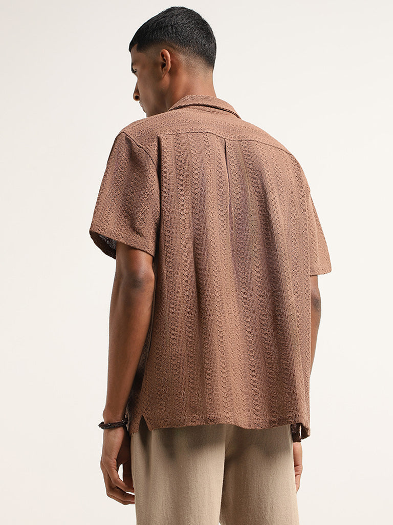 ETA Brown Crochet Cotton Relaxed Fit Shirt
