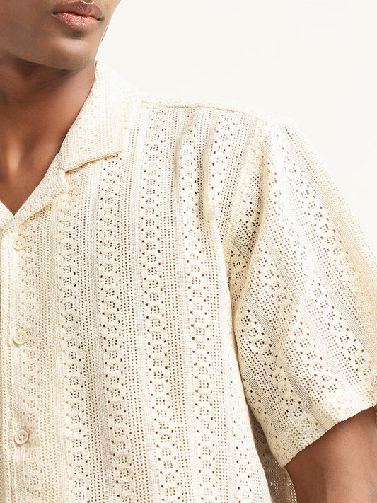 ETA Solid Cream Crochet Relaxed Fit Shirt