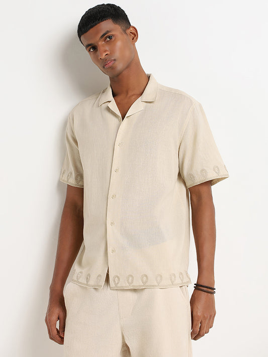 ETA Beige Embroidered Relaxed Fit Shirt