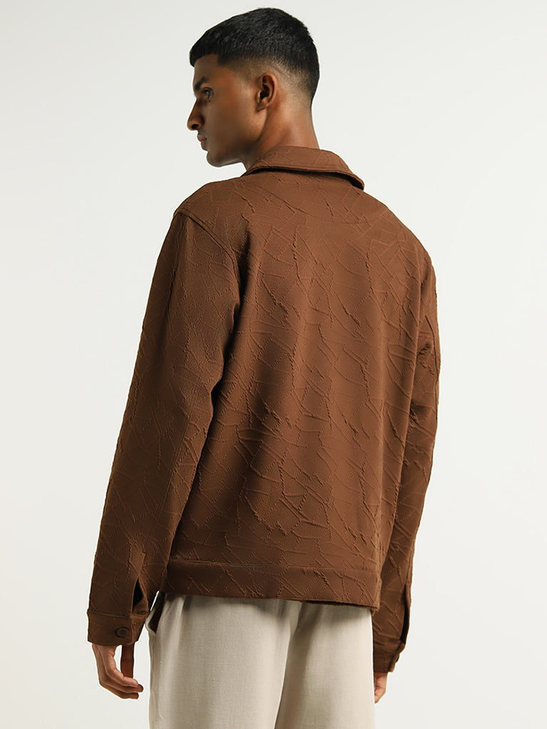 ETA Brown Self-Patterned Relaxed Fit Jacket