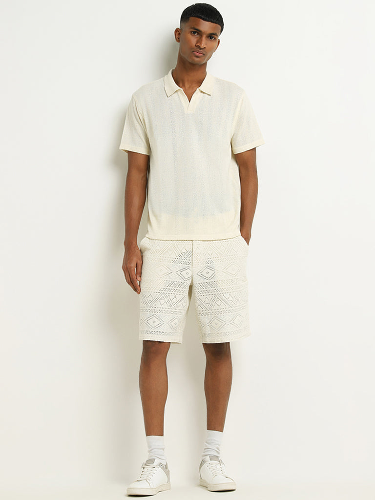 ETA Off-White Knitted Relaxed Fit Polo T-Shirt