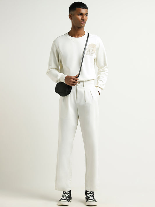 Nuon Off-White Mid Rise Cotton Relaxed Fit Chinos