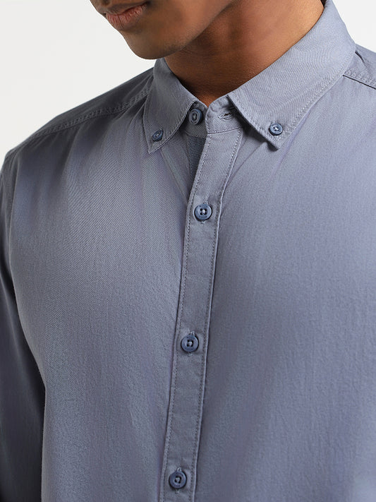 Nuon Plain Blue Relaxed Fit Shirt