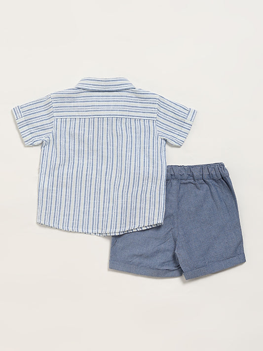 HOP Baby Blue Striped Shirt & Shorts Set