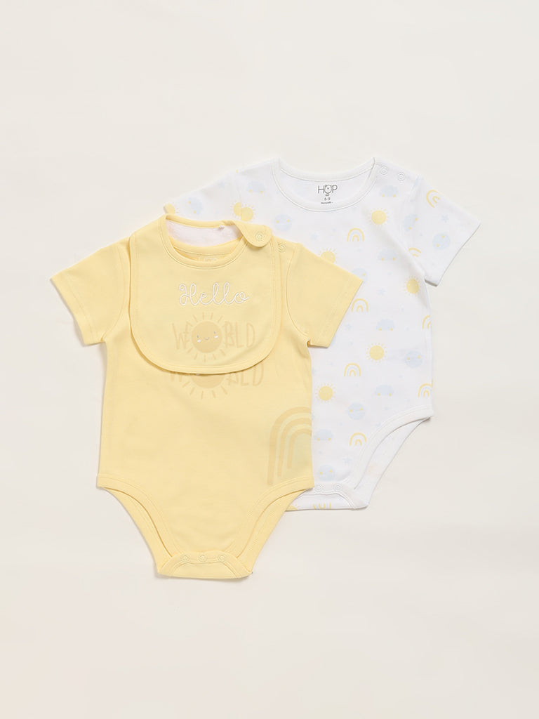 HOP Baby Blue Assorted Romper with Bib - Pack of 2