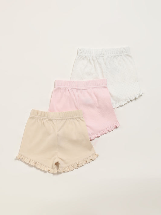 HOP Baby Off-White Shorts - Pack of 3