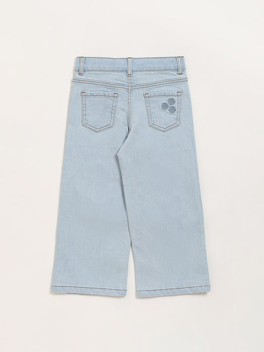 HOP Kids Blue Denim Straight Fit Mid Rise Jeans