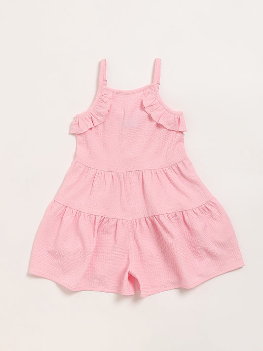 HOP Kids Pink Self-Patterned Dress