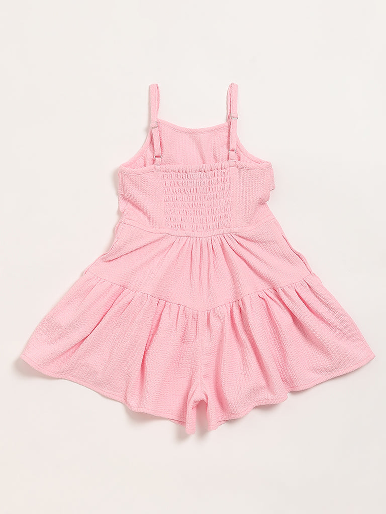 HOP Kids Pink Self-Patterned Dress