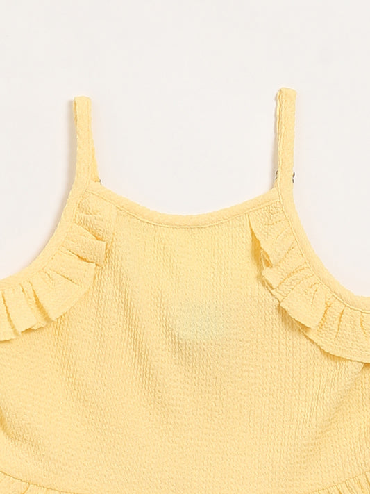 HOP Kids Yellow Self-Patterned Dress