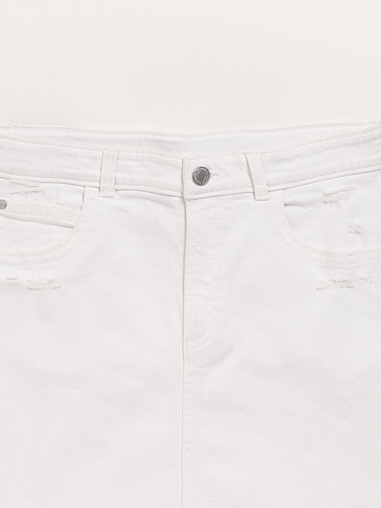 Short denim skirt - White - Ladies | H&M IN