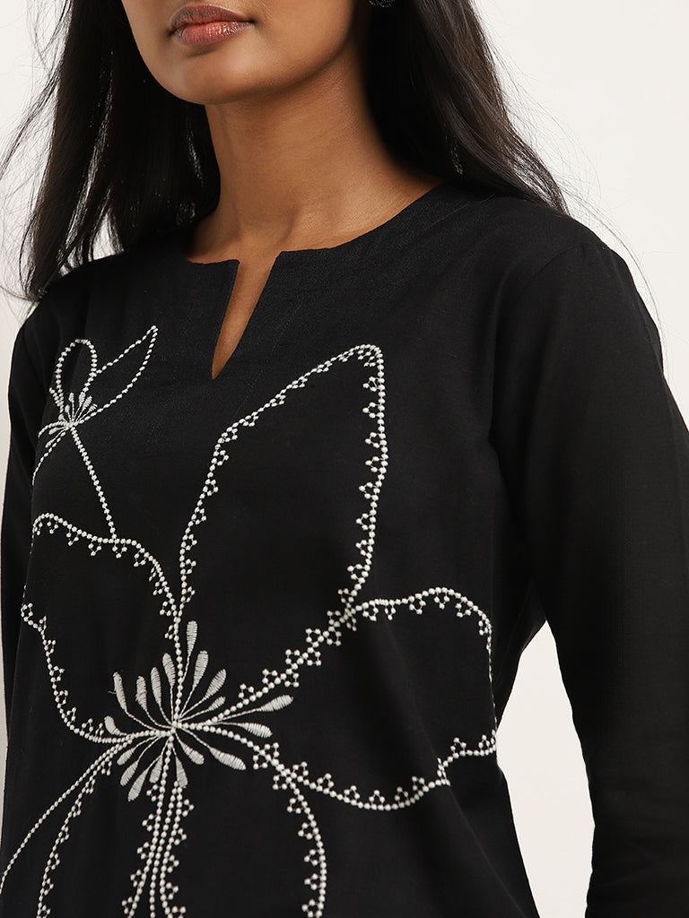 Buy Utsa Black Floral Embroidered A line Kurta from Westside