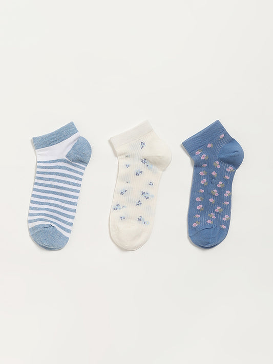Y&F Kids Blue Printed Socks - Pack of 3