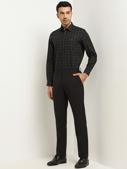 WES Formals Black Checkered Slim Fit Shirt