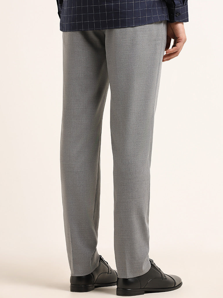 WES Formals Self-Patterned Grey Slim Fit Trousers