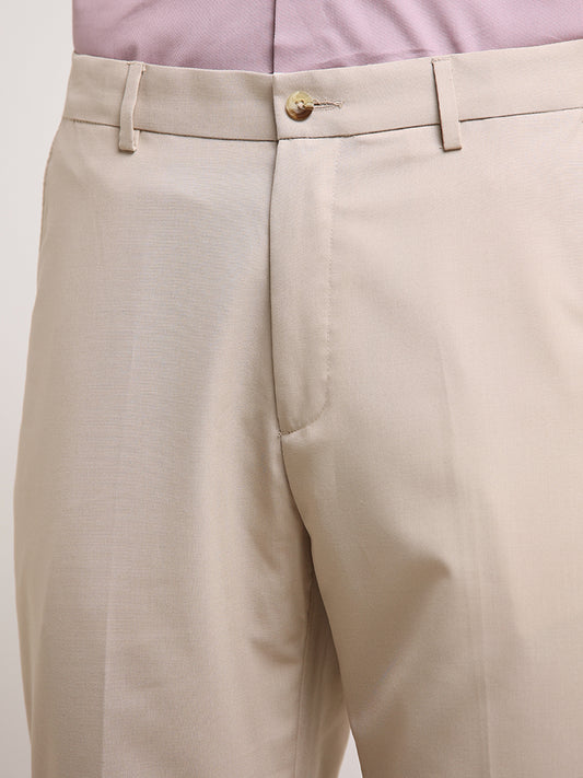 WES Formals Beige Straight-Cut Fit Trousers