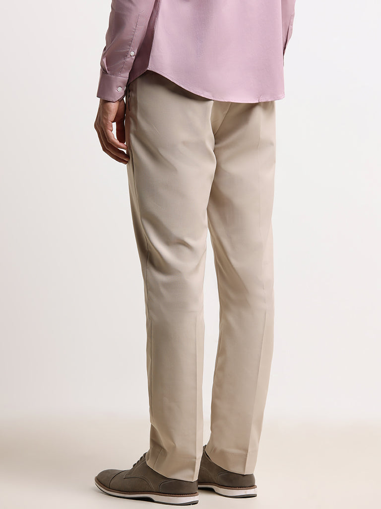 WES Formals Beige Straight-Cut Fit Trousers