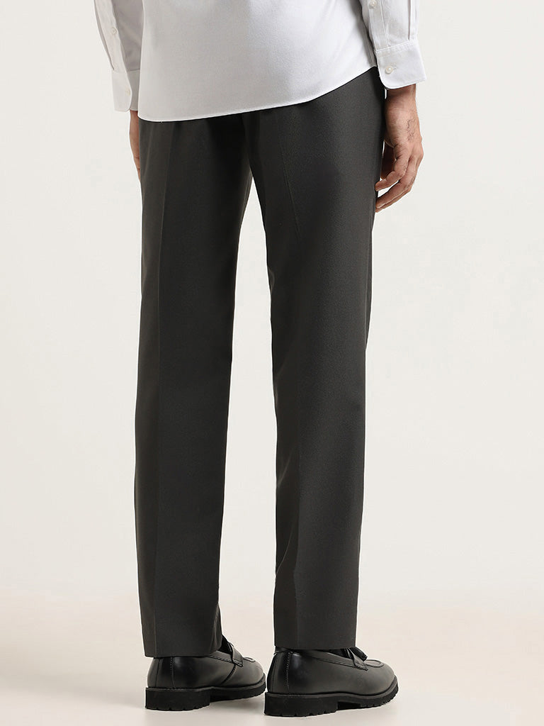WES Formals Grey Self-Patterned Cotton Relaxed Fit Trousers