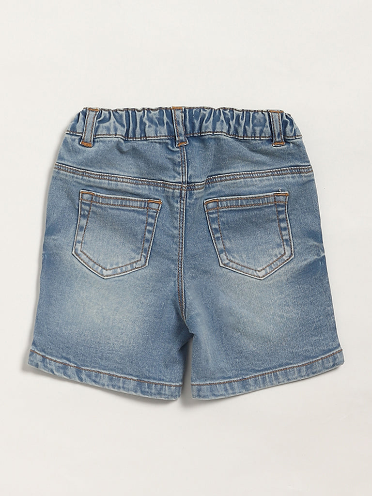 HOP Baby Mid Blue Striped Shorts
